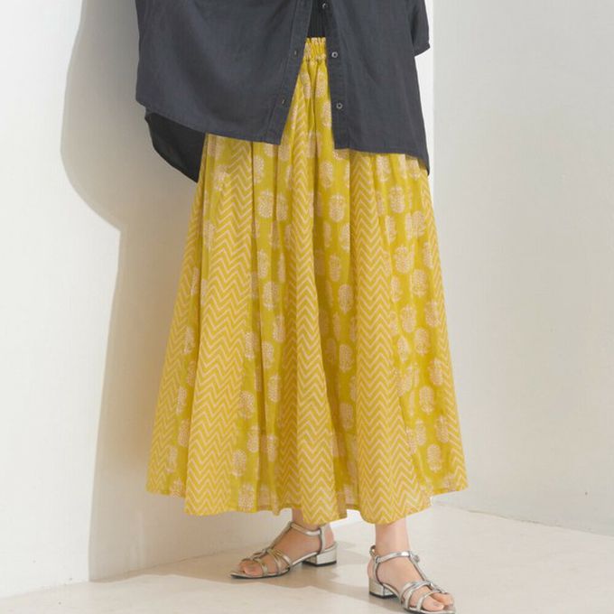 日本 OMNES - 100%印度棉 奢華印花飄逸感長裙-深藍