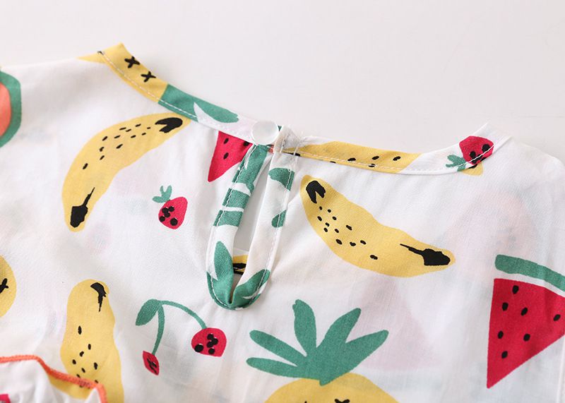 甜美荷葉邊背心洋裝-滿滿水果-白色