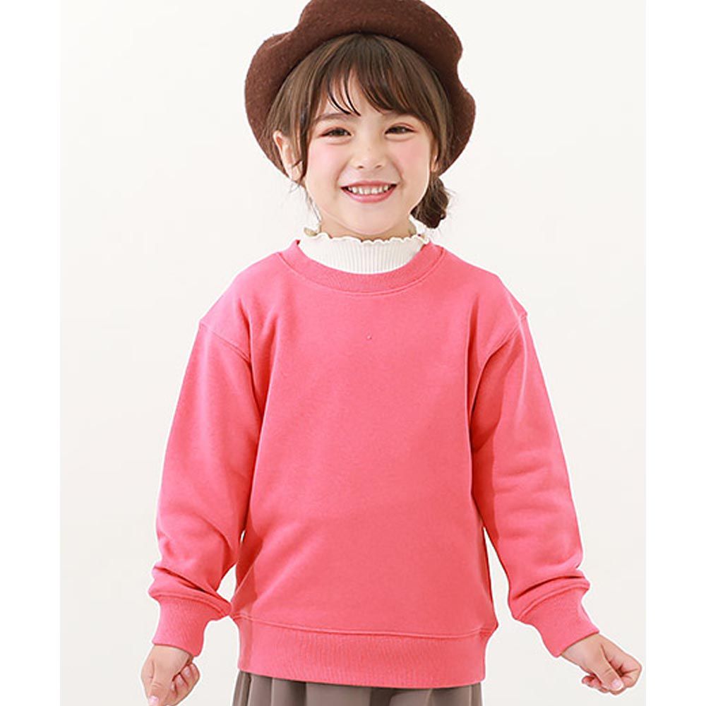 日本 devirock - 純色耀眼圓領廓形長袖上衣-玫粉紅