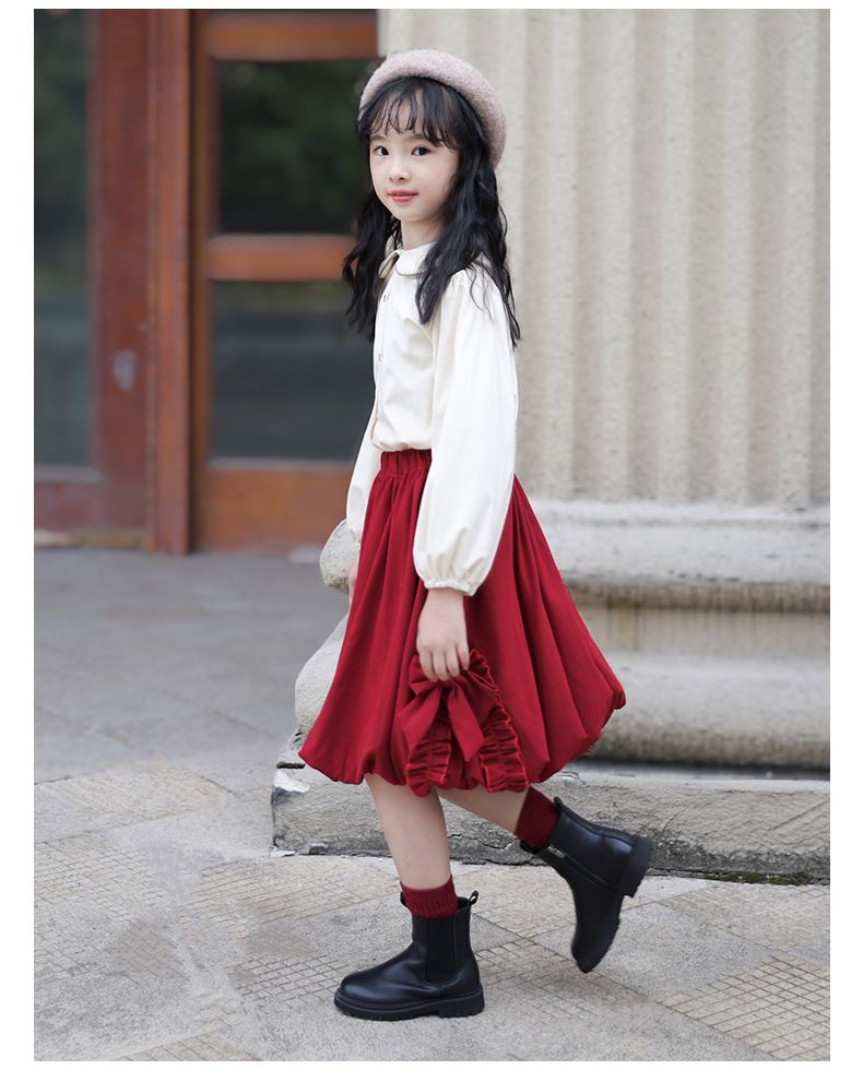 木耳邊燈籠半身裙-紅色