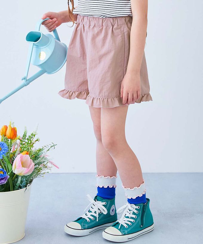 日本 devirock - 水陸二用 可愛荷葉邊玩水短褲-櫻桃粉