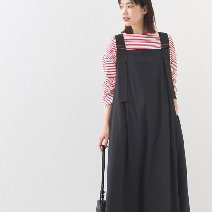 日本 OMNES - 輕量機能工裝風尼龍吊帶洋裝-卡其