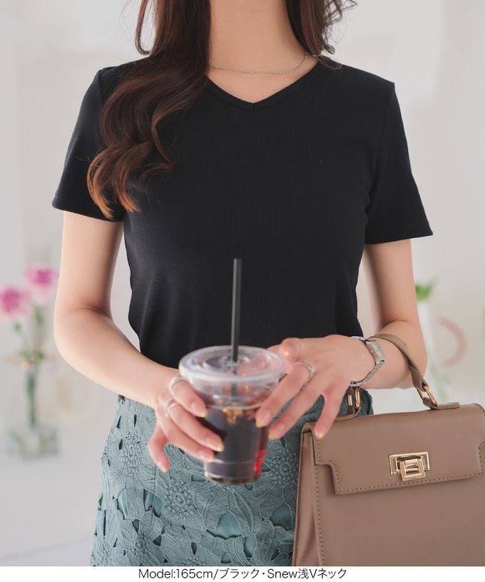 日本 Kobe Lettuce - [人氣定番]彈性羅紋短袖上衣-(可選領)-淺灰