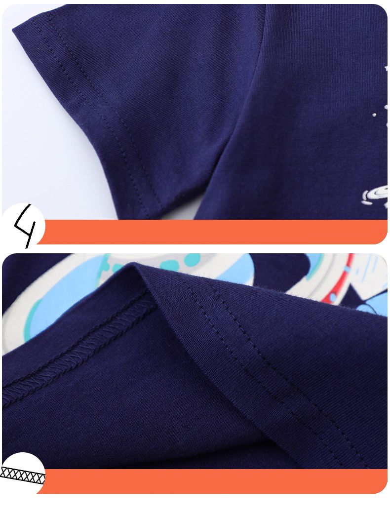 Jumping meters - 夜光圓領短袖上衣-太空飛行-深藍色