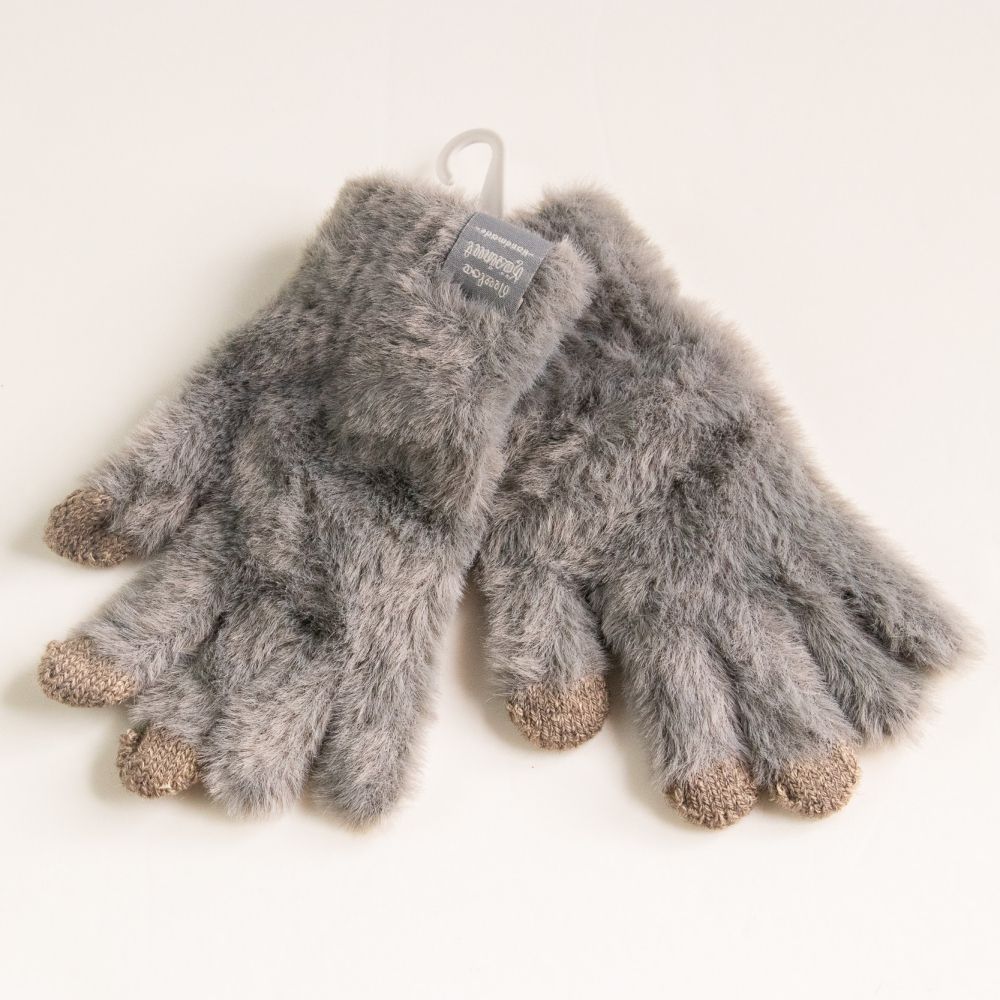 日本 AUBE - 保濕加工 毛茸茸保暖兒童手套-摩卡