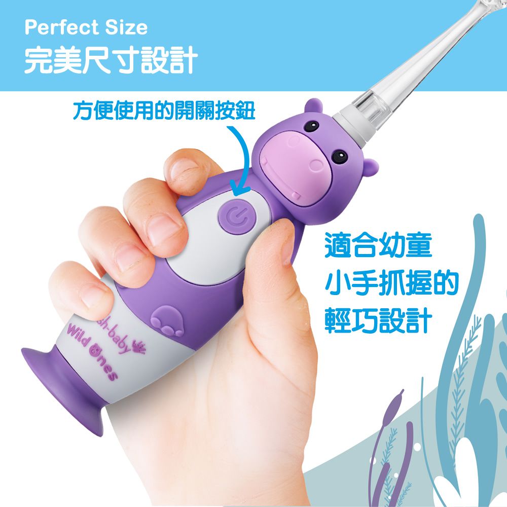 英國 brush-baby - 充電式聲波電動牙刷-河馬-歐菈-0-10歲