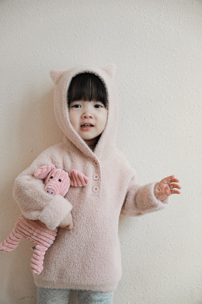 加厚連帽兒童造型上衣-熊耳朵-咖啡色