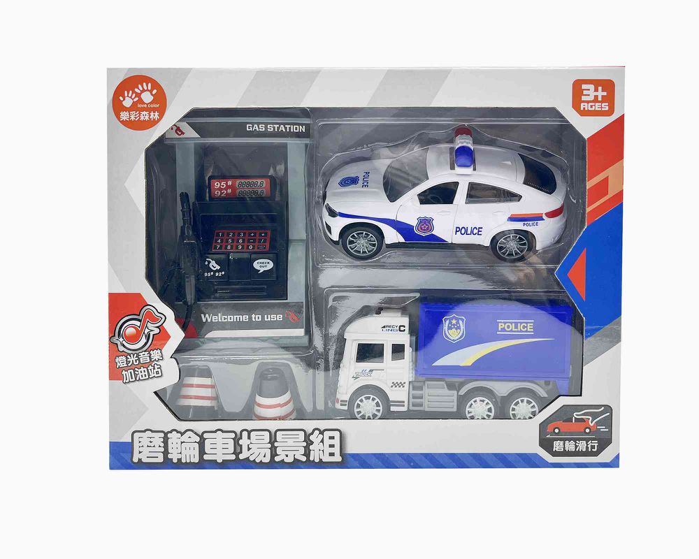 磨輪警車場景組(附聲光加油站)(混款)