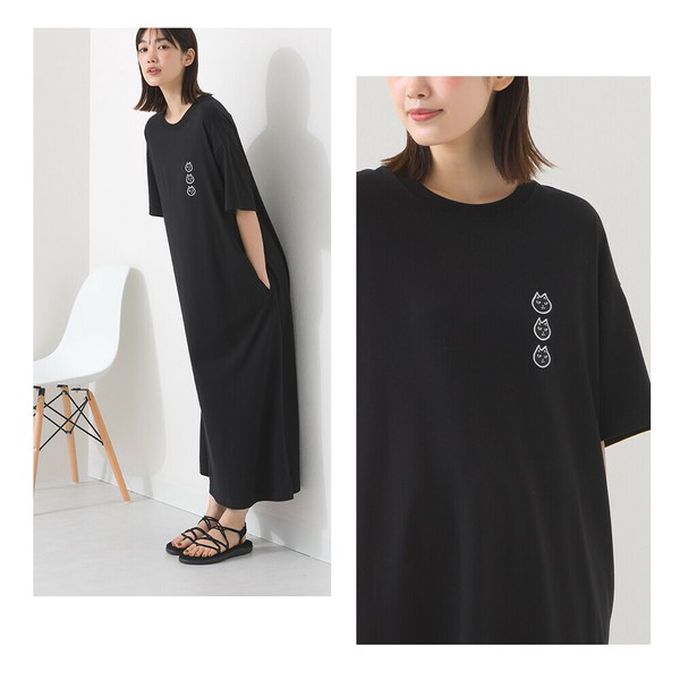 日本 OMNES - 黑貓短袖洋裝