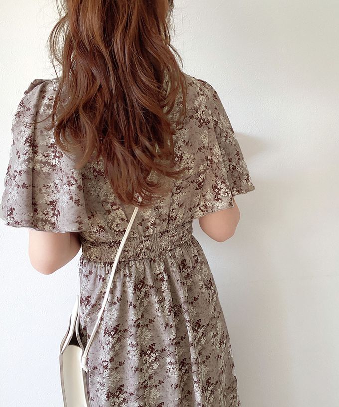 日本 Classical Elf - 優雅質感荷葉袖碎花洋裝-星塵粉