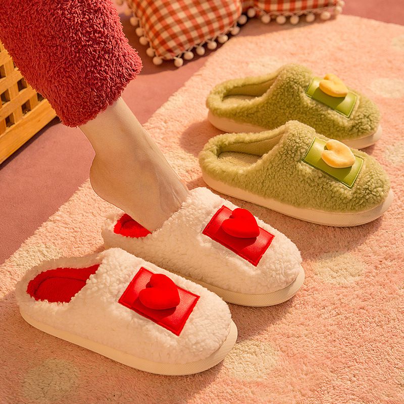 毛毛保暖室內拖鞋-立體愛心-粉色