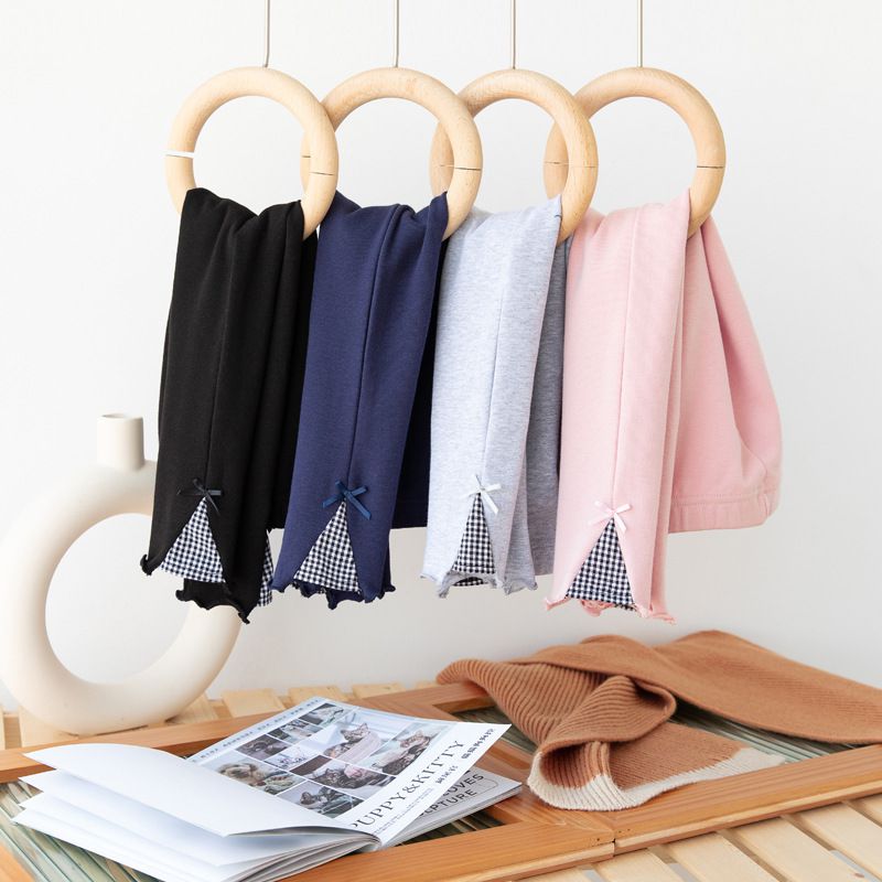 FANMOU - 九分內搭褲-格紋木耳邊-灰色