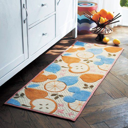 日本千趣會 - 迪士尼 日本製 長條型腳踏墊(廚房/臥室)-水果米奇頭