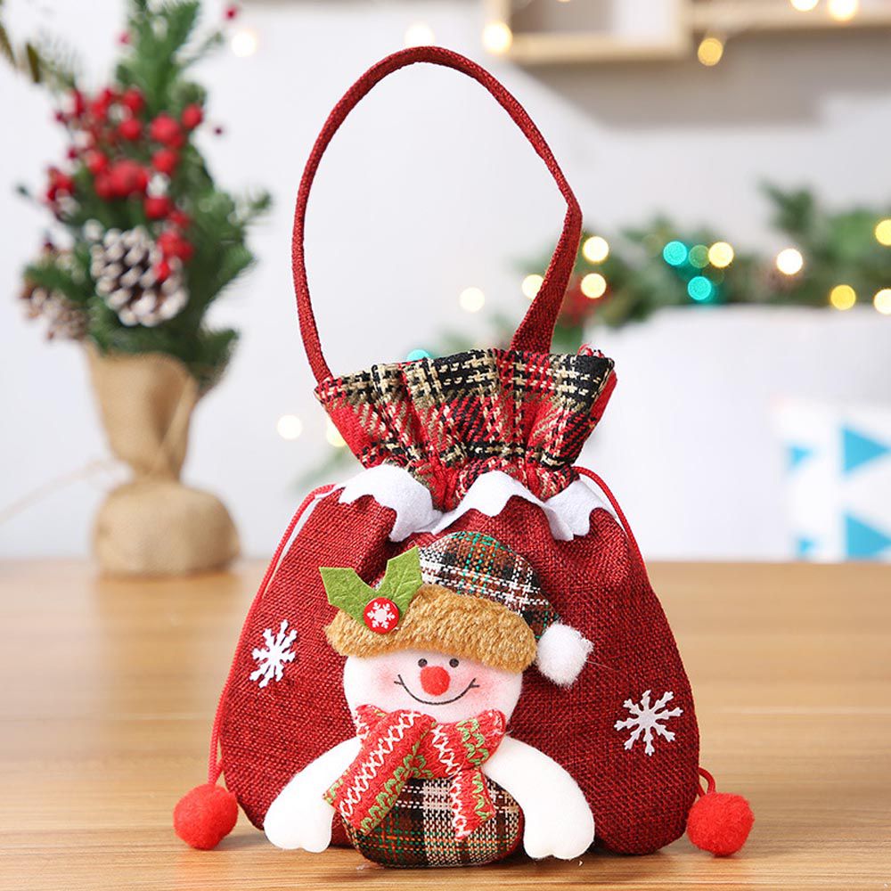 聖誕節造型禮物袋-聖誕雪人-酒紅色-22x20cm