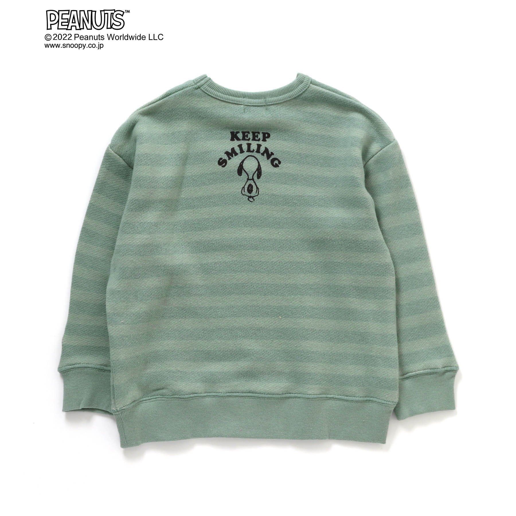 日本千趣會 - 史努比印花圓領長袖上衣-永遠的好友-條紋藍綠