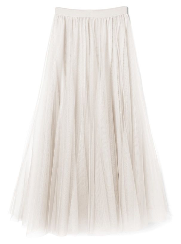 日本 GRL - 飄逸顯瘦雙層傘紗裙-天使白 (M)