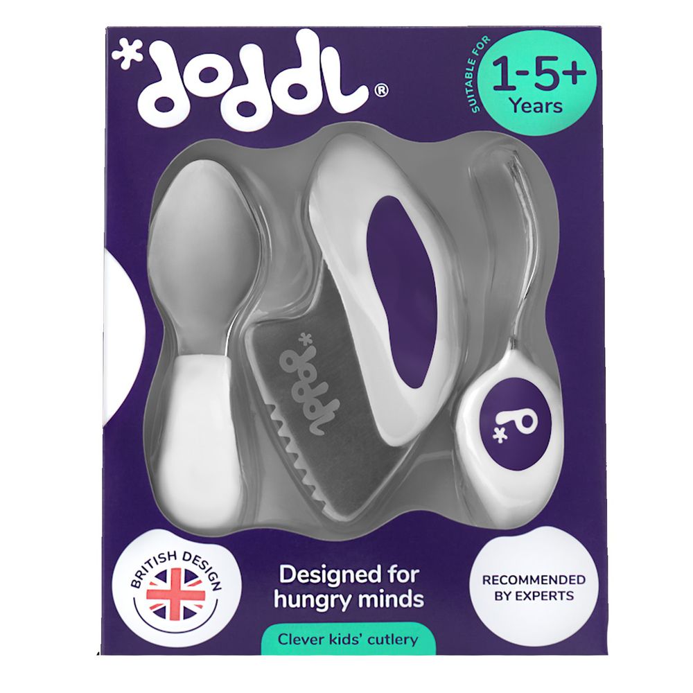 英國 doddl - 【盒損福利品】人體工學幼兒學習餐具三件組-藍莓紫