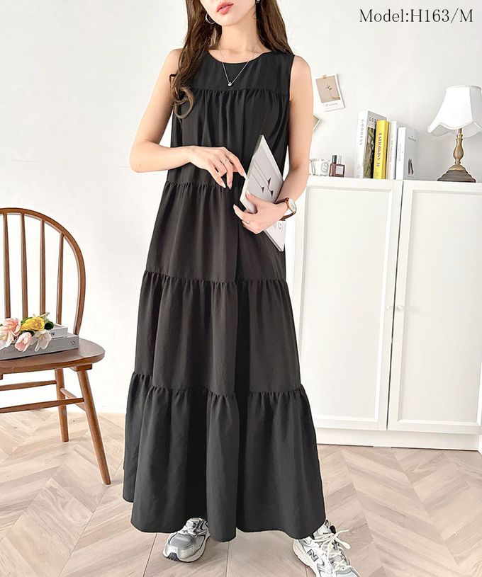 日本 Classical Elf - 2way前後領飄逸分層無袖洋裝-炭灰