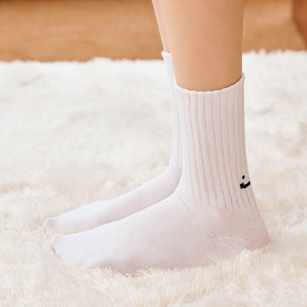 韓製彈力好穿中筒襪-笑臉-白 (Free[230~270mm])-1雙