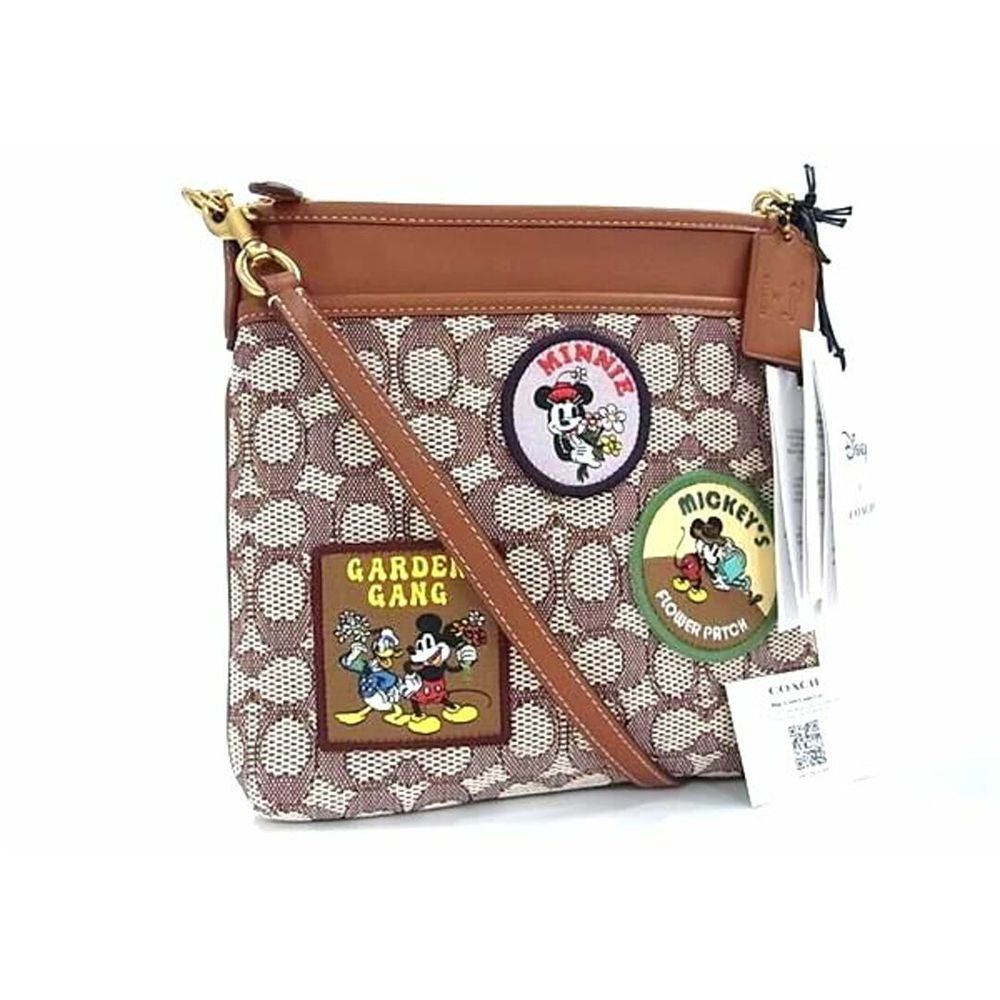 滿版LOGO迪士尼聯名斜背方包 (米奇緹花)