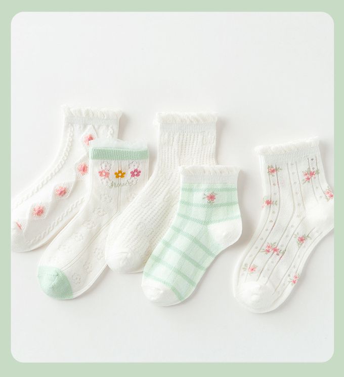 盛夏花園清新花朵甜美荷葉邊透氣短筒棉襪