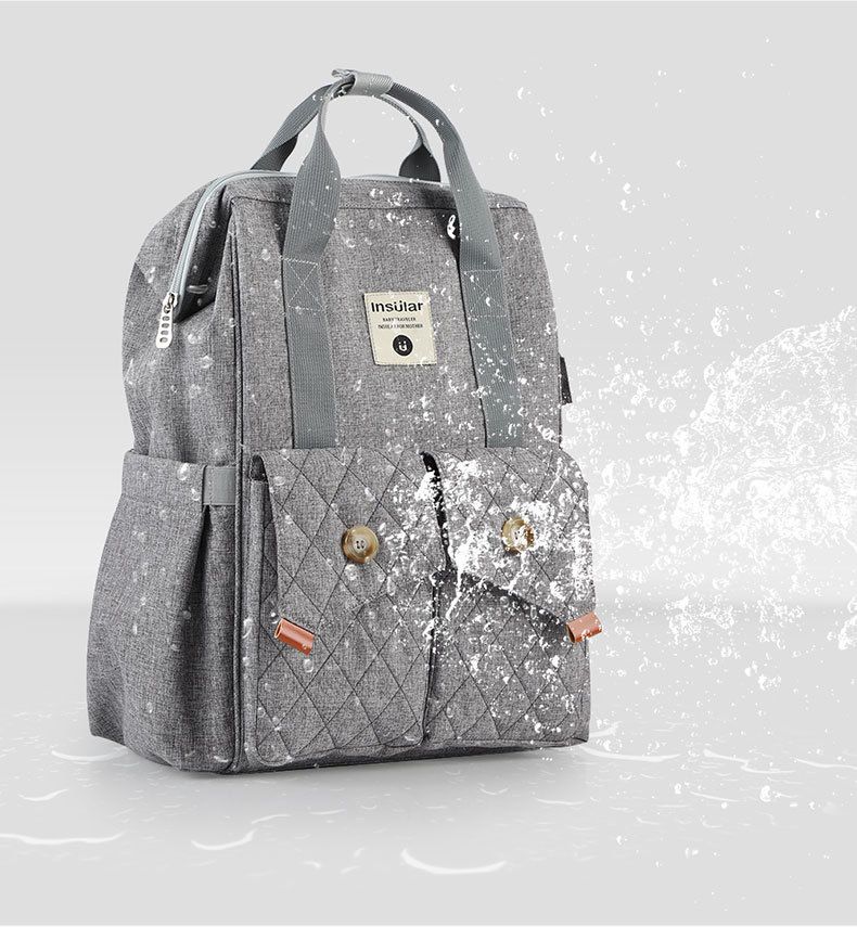 insular - 大開口防潑水雙口袋手提媽媽包-牛仔藍色 (27x17x41cm)