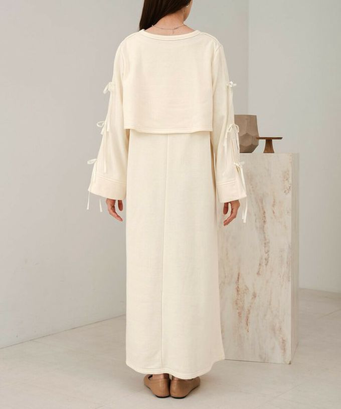 日本 Bab - 袖蝴蝶結層次感喇叭袖洋裝-淺棕 (M)