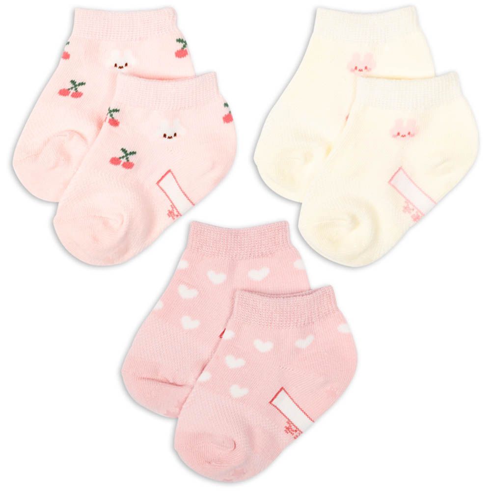 踝襪3雙組-兔子 櫻桃-粉紅色 (9~14cm)