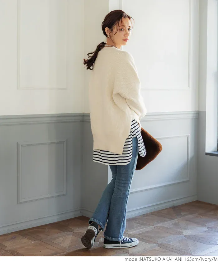 日本 COCA - 前短後長遮臀柔軟毛衣-奶油杏