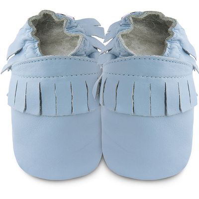 英國 shooshoos - 健康無毒真皮手工鞋/學步鞋/嬰兒鞋/室內鞋/室內保暖鞋-藍色流蘇