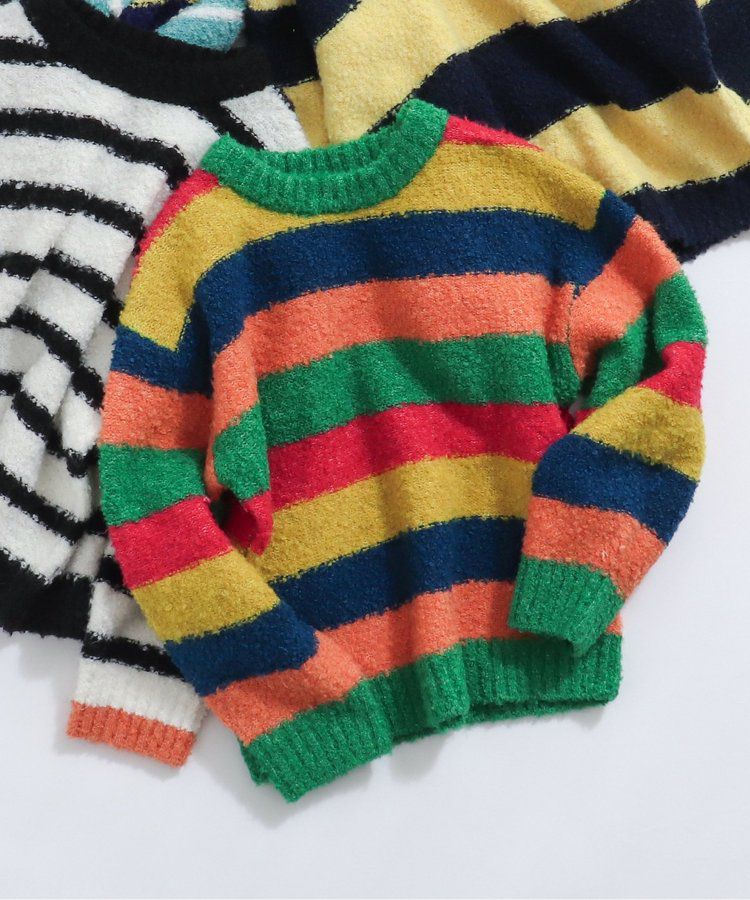 日本 BREEZE - 羊毛混紡明亮針織毛衣-彩虹條紋