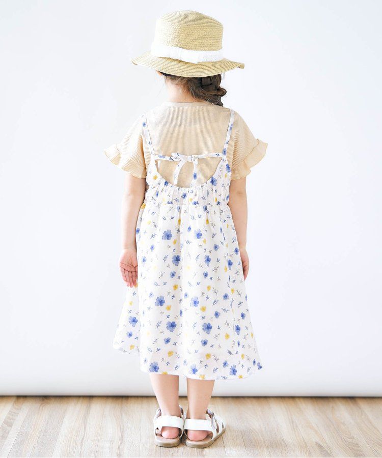 日本 apres les cours - 成熟又可愛的假二件綁帶洋裝-米黃-藍小花