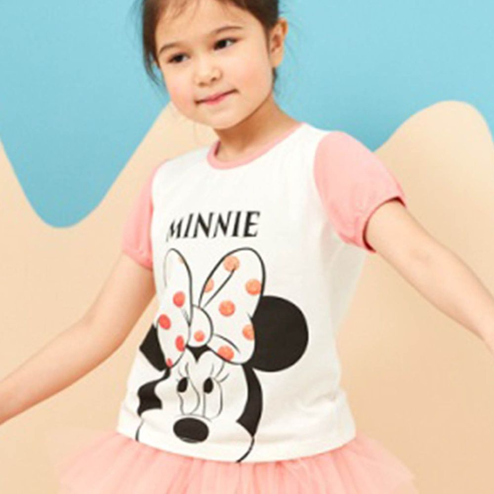 麗嬰房 Disney - 米妮系列閃亮女孩圓領上衣-白色