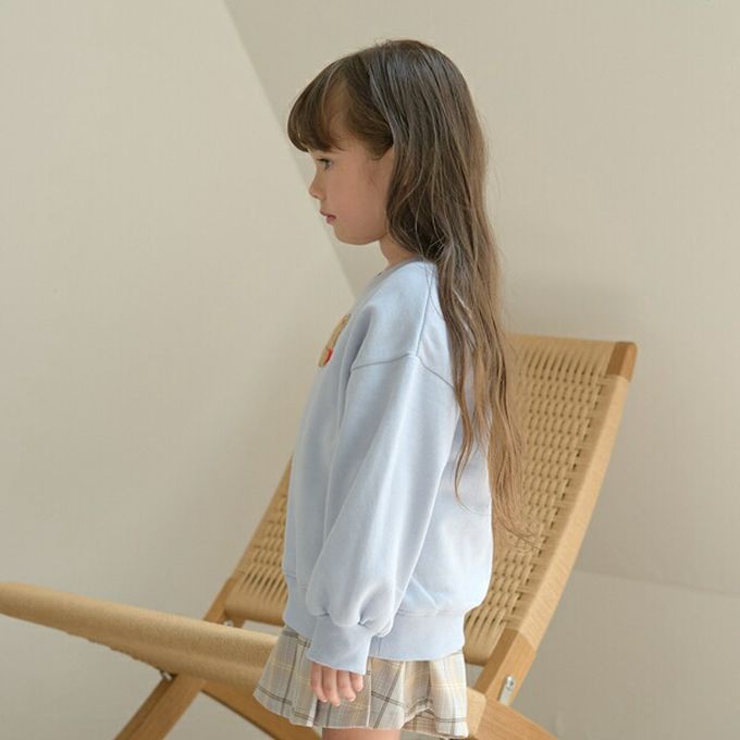 日本 Lycee mine - 可愛相良刺繡裏起毛長袖上衣-愛心小熊-淺藍