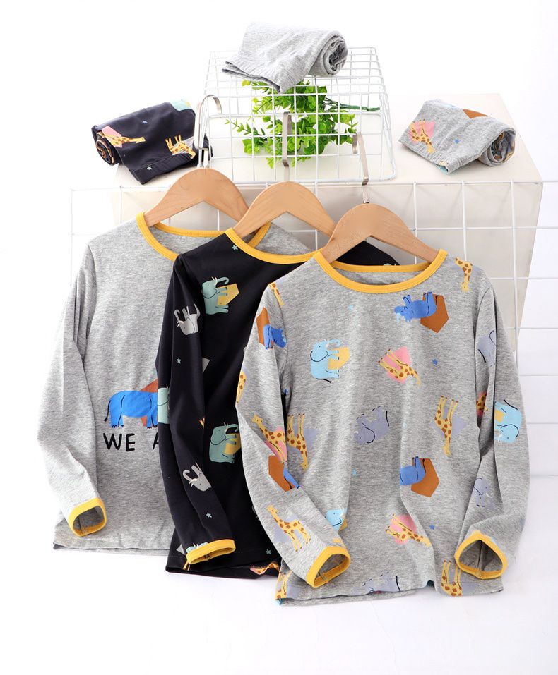 MAMDADKIDS - 萊卡棉長袖家居服套裝-非洲動物-灰色