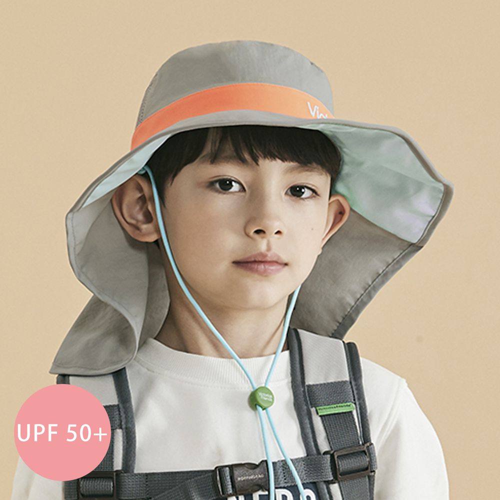 韓國 Victoria & Friends - UPF 50+ 防潑水透氣軟鋼絲遮脖遮陽帽(附口哨)-迷霧灰