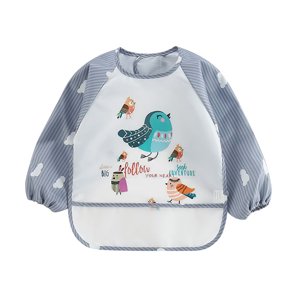 JoyNa - 3件入-動物條紋款長袖反穿衣 防髒防水圍兜-小鳥+隨機2件 (適合1-3歲)