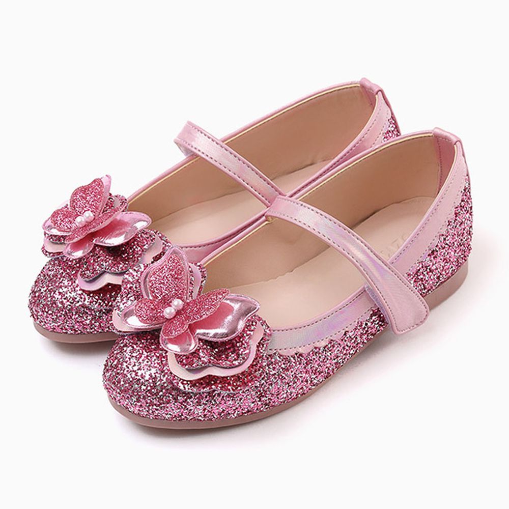 韓國 OZKIZ - 亮粉珍珠蝴蝶皮鞋