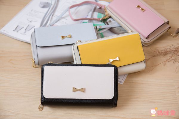 日本 cachecache - 3way蝴蝶結錢夾包-SILGY銀粉x灰