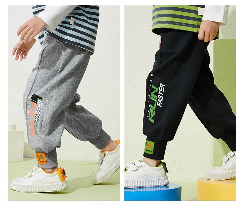 運動風棉質腰鬆緊加寬束口休閒長褲-RUN FASTER-淺灰色