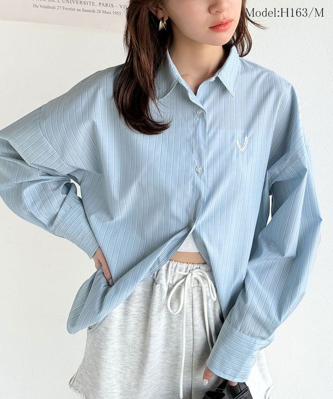 日本 Classical Elf - 羽毛logo刺繡 落肩率性襯衫-白