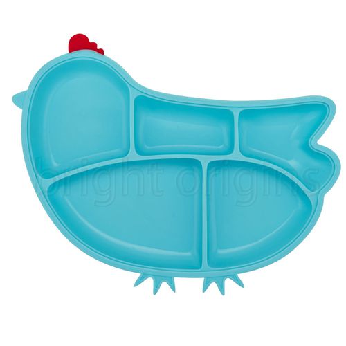 美國Innobaby - 歡樂小雞矽膠防滑餐盤-水藍