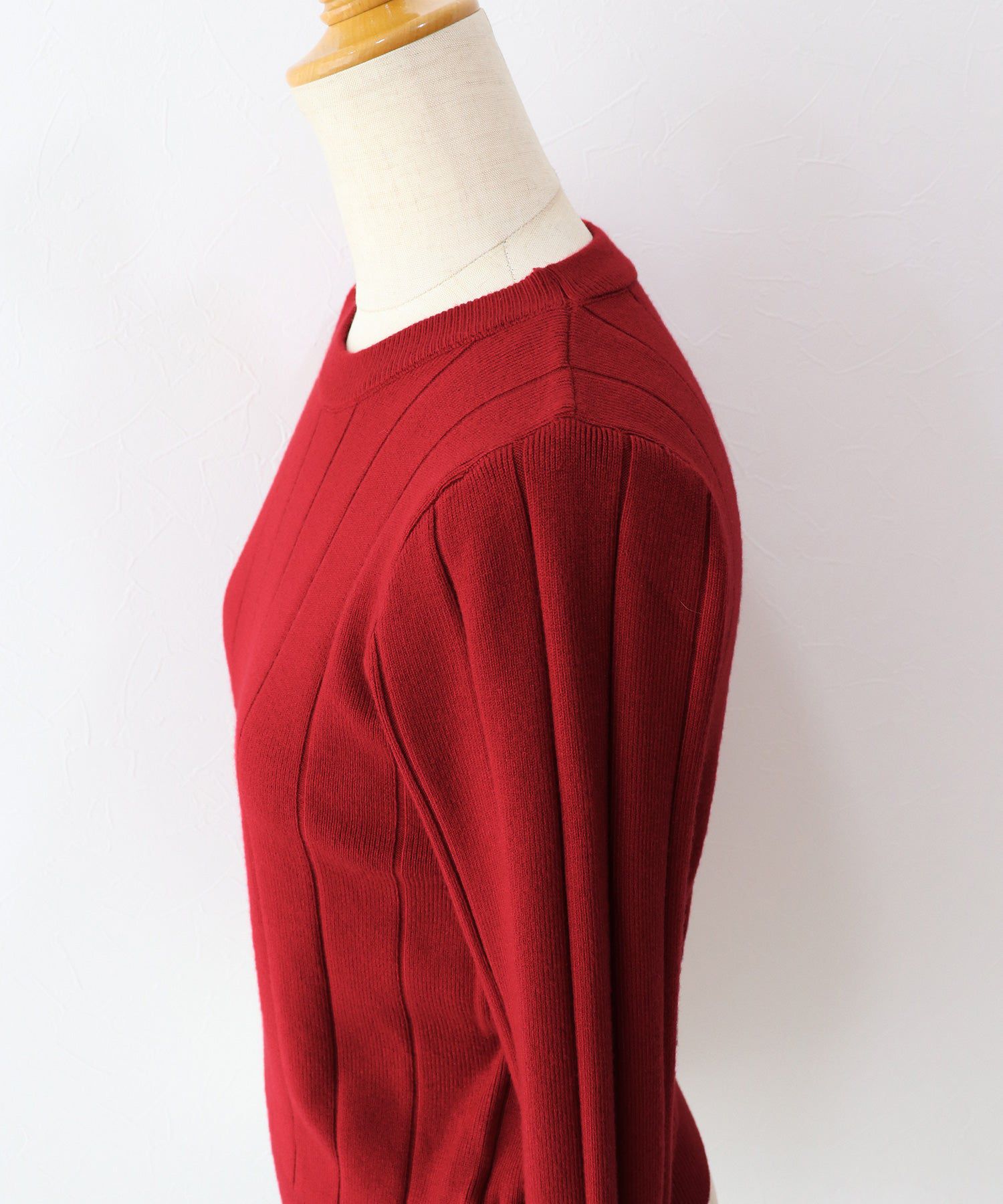 日本 BLUE EAST - 圓領粗羅紋針織上衣-紅