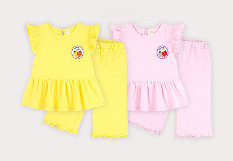 韓國 HEJMINI - 荷葉袖草莓徽章套裝-粉紅