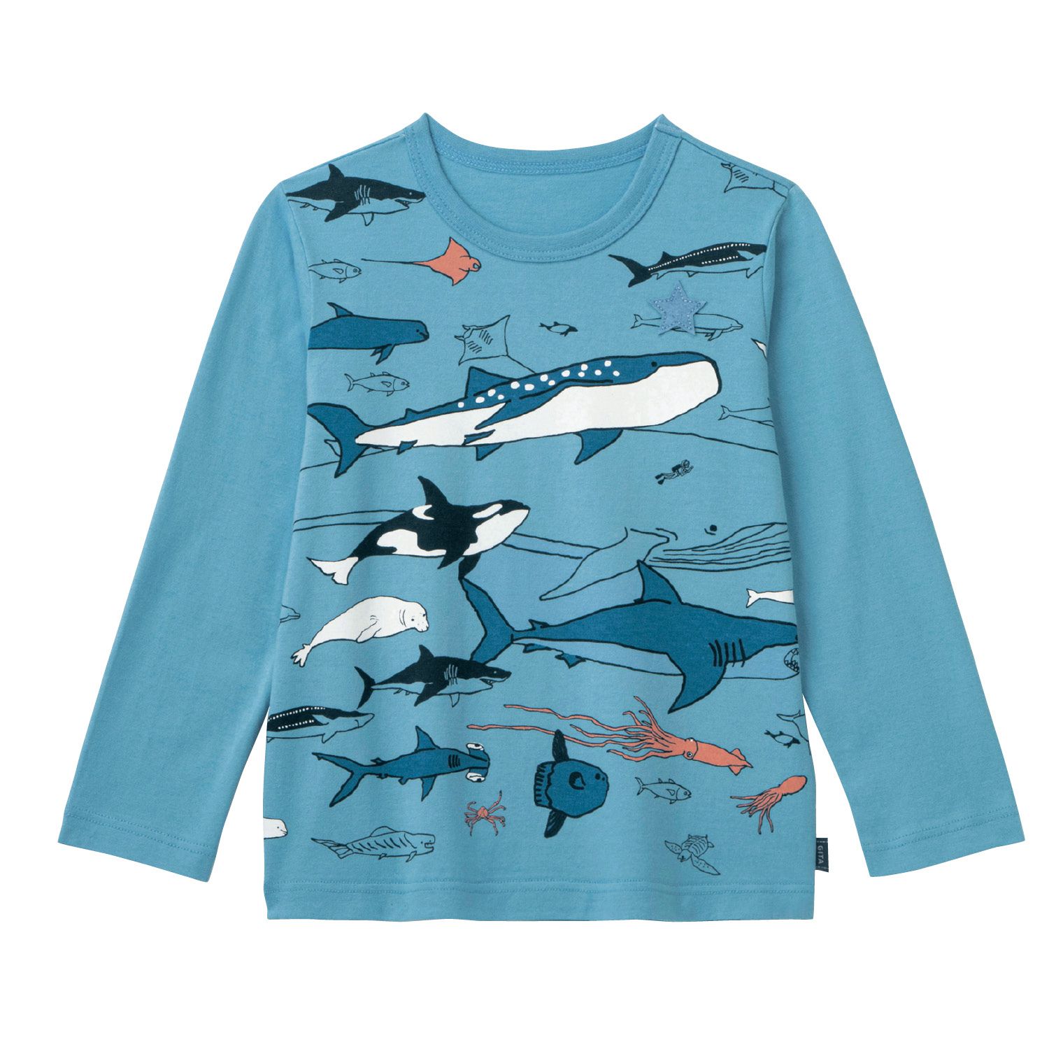 日本千趣會 - GITA 純棉輕薄舒適長T-幾何拼接小熊-杏