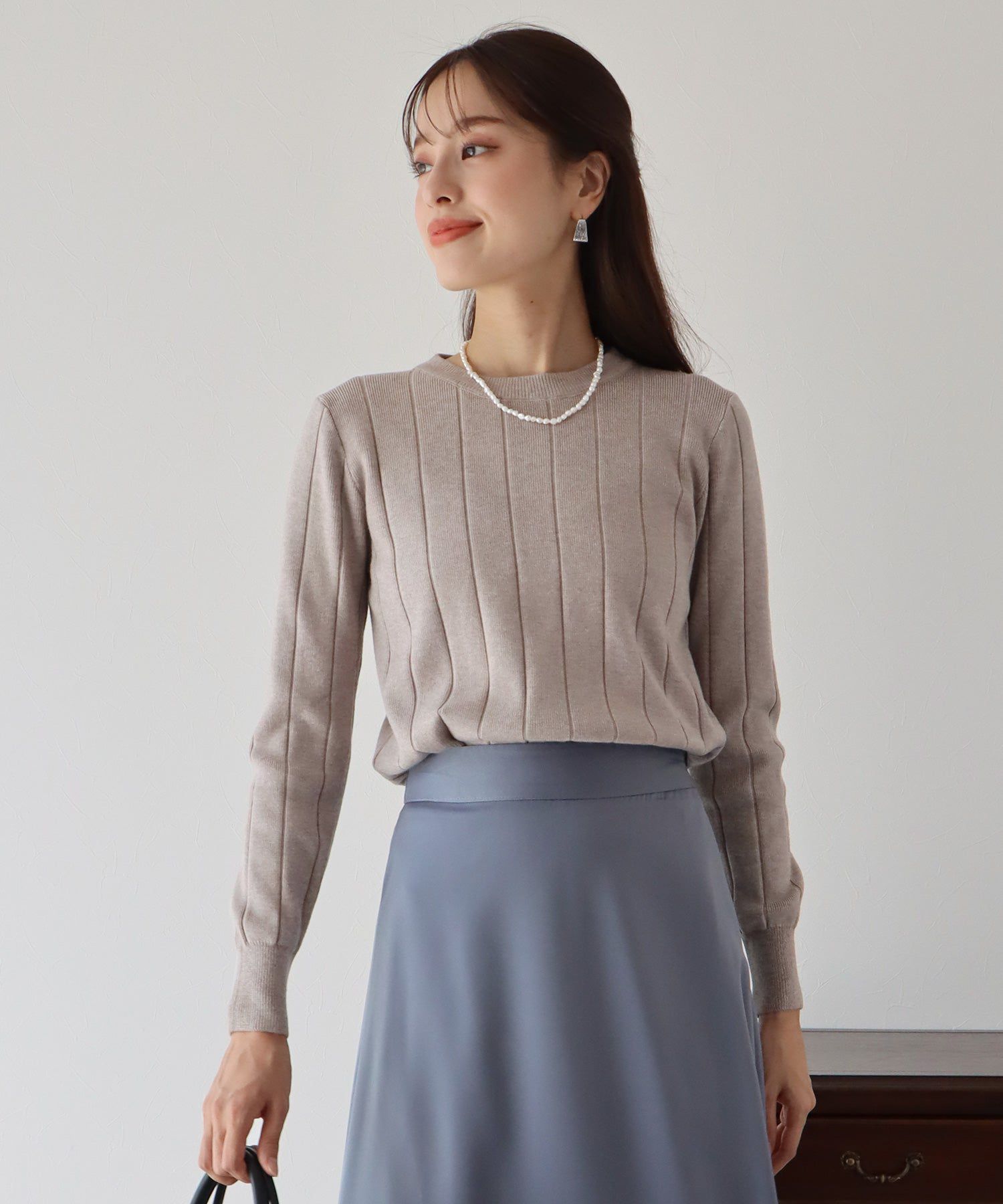 日本 BLUE EAST - 圓領粗羅紋針織上衣-紅