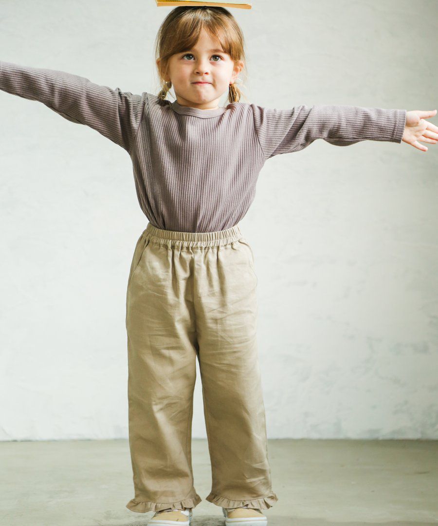 日本 PAIRMANON - 荷葉造型寬褲-深咖啡