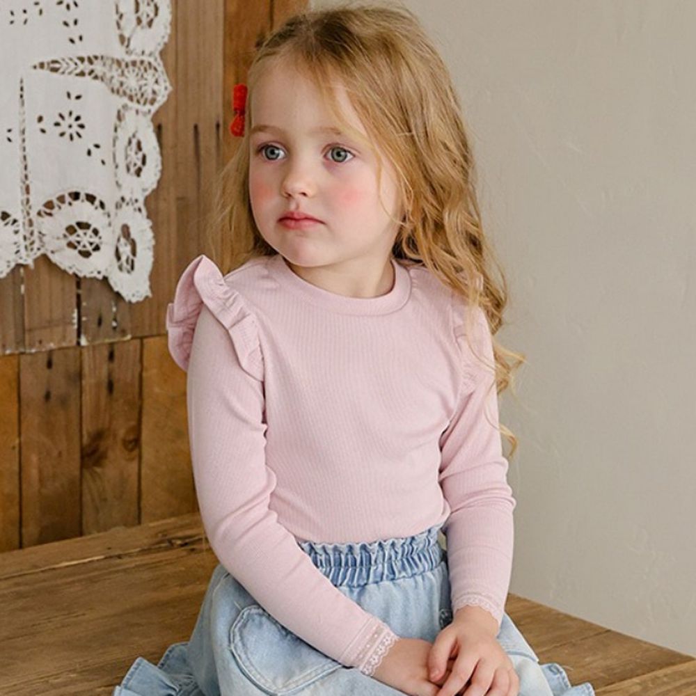 Puellaflo 精緻蕾絲袖口彈力長袖上衣-粉