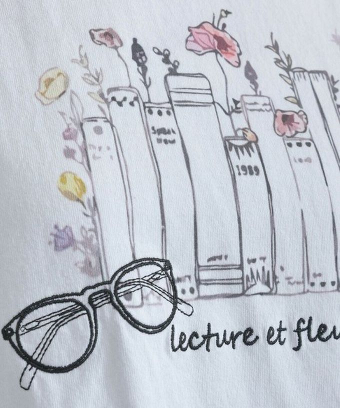 日本 Lupilien - 純棉知性印花法式袖T恤-白