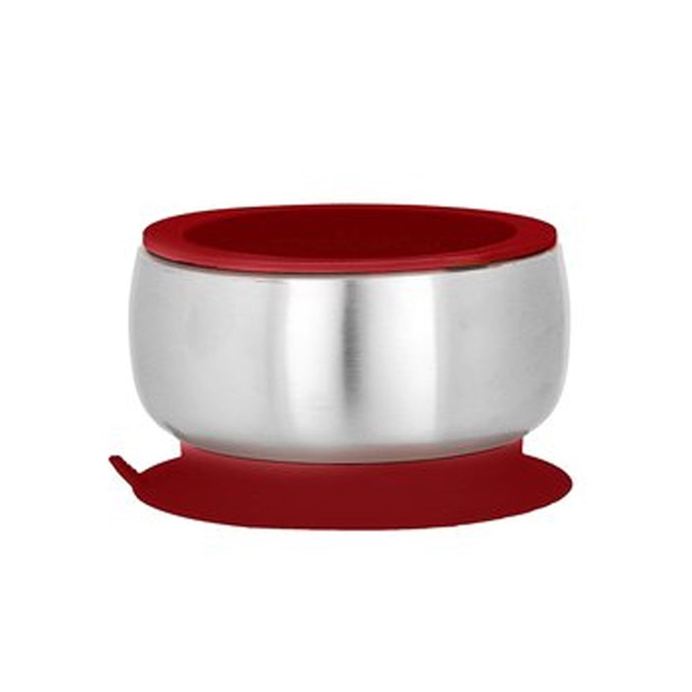Avanchy - 雙層不鏽鋼-吸盤式餐碗-深紅